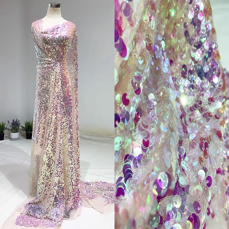 

Colorful 6MM sequin mesh fabric encrypted embroidery laser sewing stage costumes evening gowns DIY curtain fabric