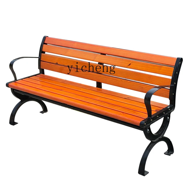 

LX Outdoor Long Chair Leisure Backrest Solid Wood Seat Anti-Corrosion Chair Long Wooden Stool