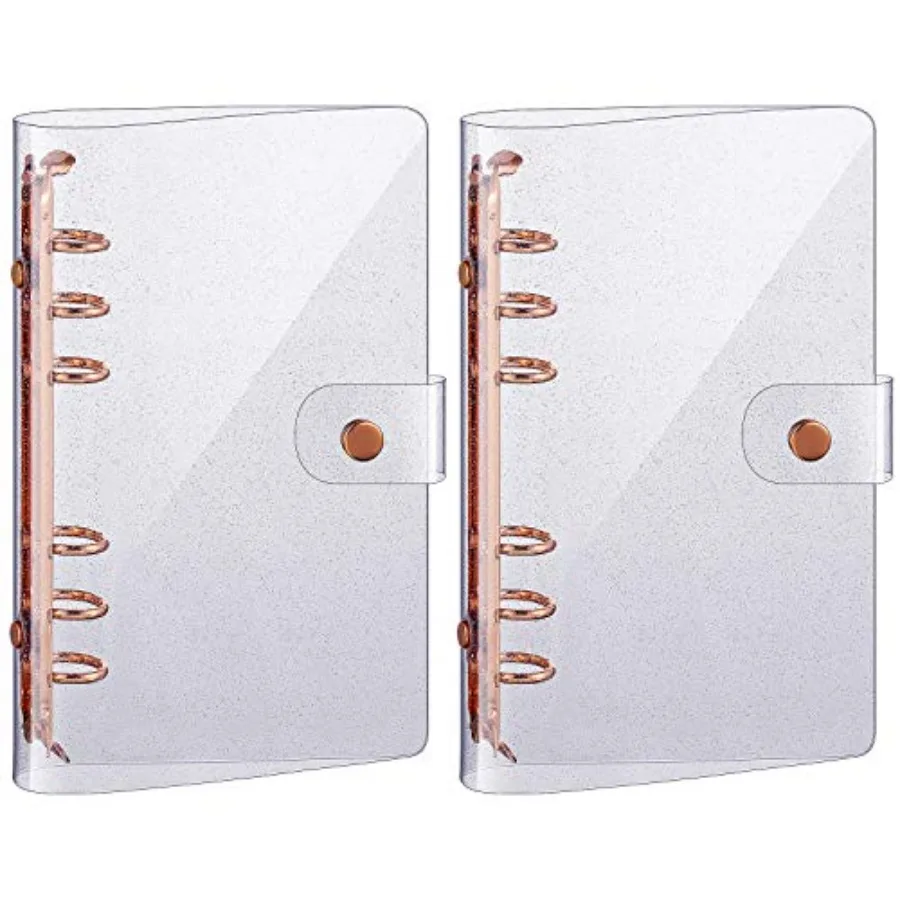 2 pezzi trasparente raccoglitore A6 glitter raccoglitore budget A6 PVC 6 anelli copertina oro rosa morbido notebook guscio trasparente chiusura con pulsante Sp Loo