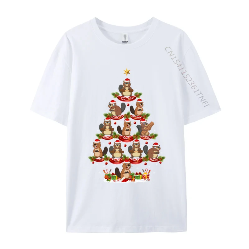 Beaver Xmas Lighting Santa Beaver Christmas Tree T-Shirts Vintage Print T-Shirt Comfortable Breathable Casual Fashion T-Shirt