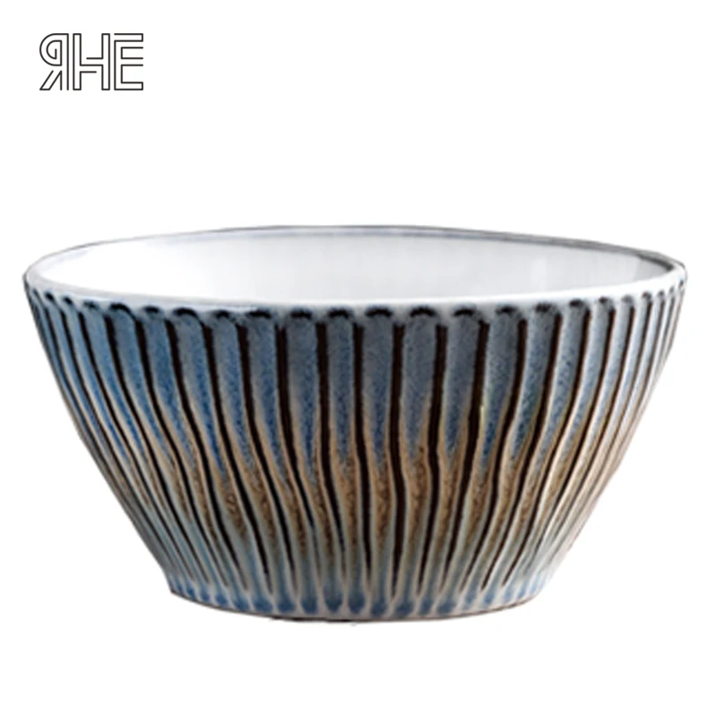 

2pcs Round Japanese ceramic bowl Rainbow color white Restaurant kitchen tableware decoration Salad noodles bowl