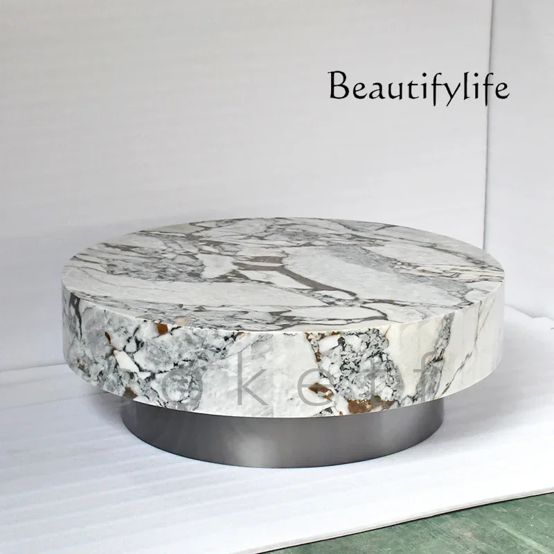N40 Light luxury modern high-end sense natural elephant white marble round living room coffee table designer new high-end