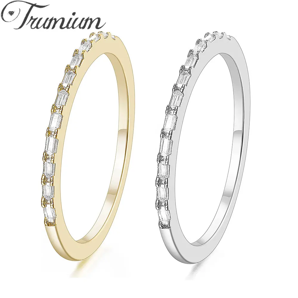 

Trumium Half Eternity Rings for women Baguette Cubic Zircon Anniversary Ring Minimalist Bridal Statement Band Thin Stacking Ring