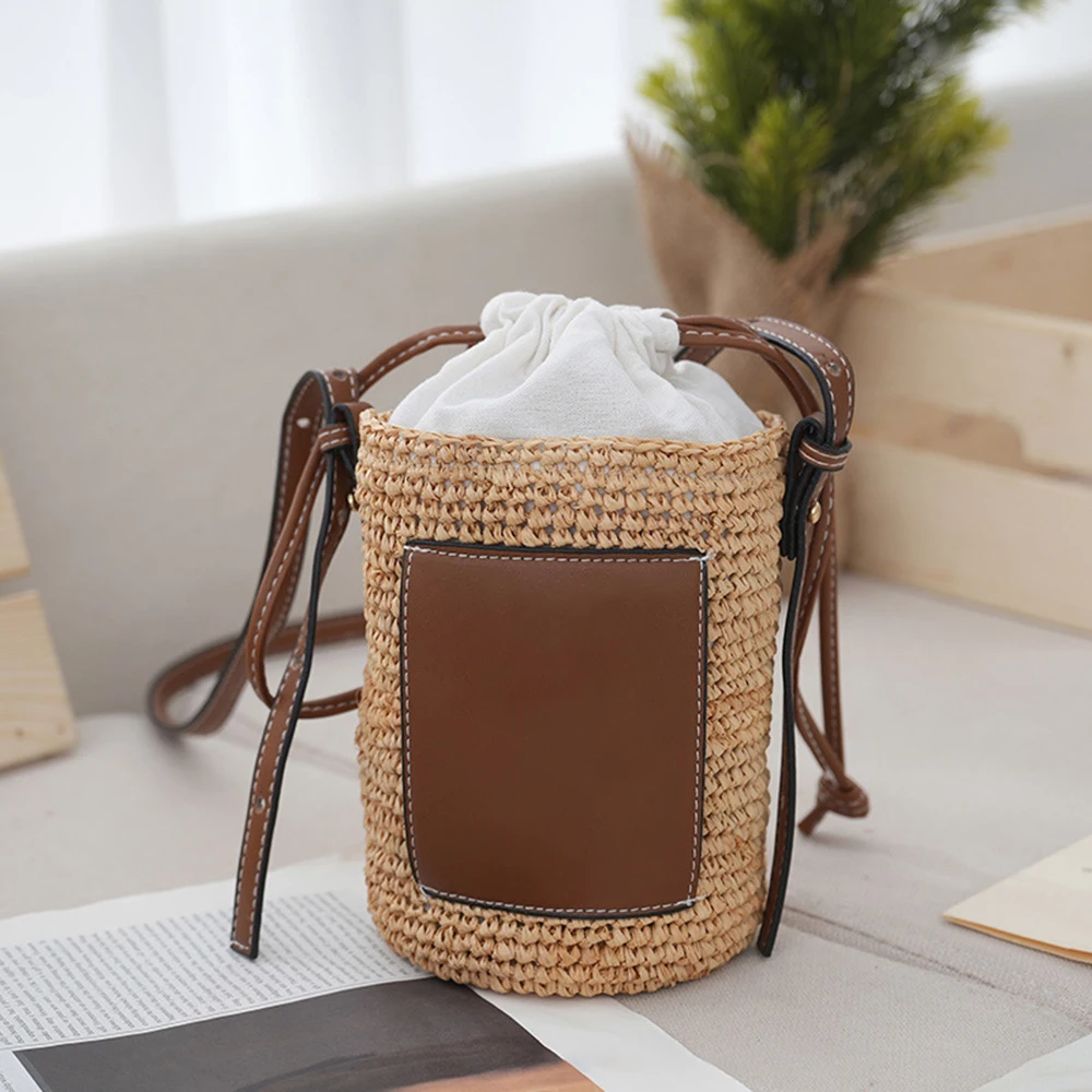 

Cute Crochet One-Shoulder Bag Portable Drawstring Cylinder Women's Shopping Small Storage Bag Oblique Span Design