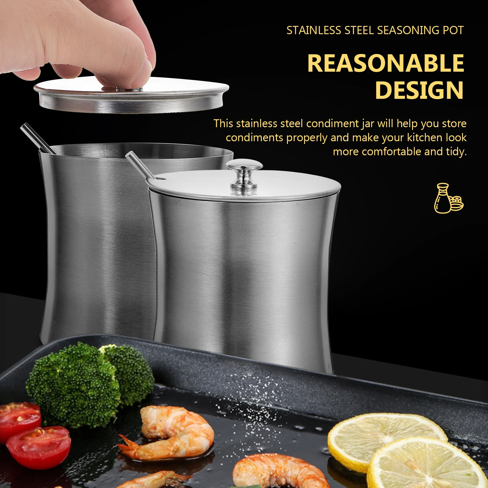 

Stainless Steel Seasoning Jar Spice Pot Kitchen Pepper Serving Jar Salt Sugar Container Corrosion Resistant Easy Clean