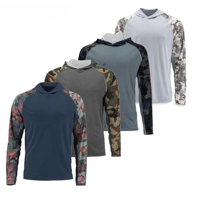 Hooded Fishing Shirt Long Sleeve Uv Protection Man Outdoor Summer Camouflage Moisture Wicking Jersey Fishing Apparel