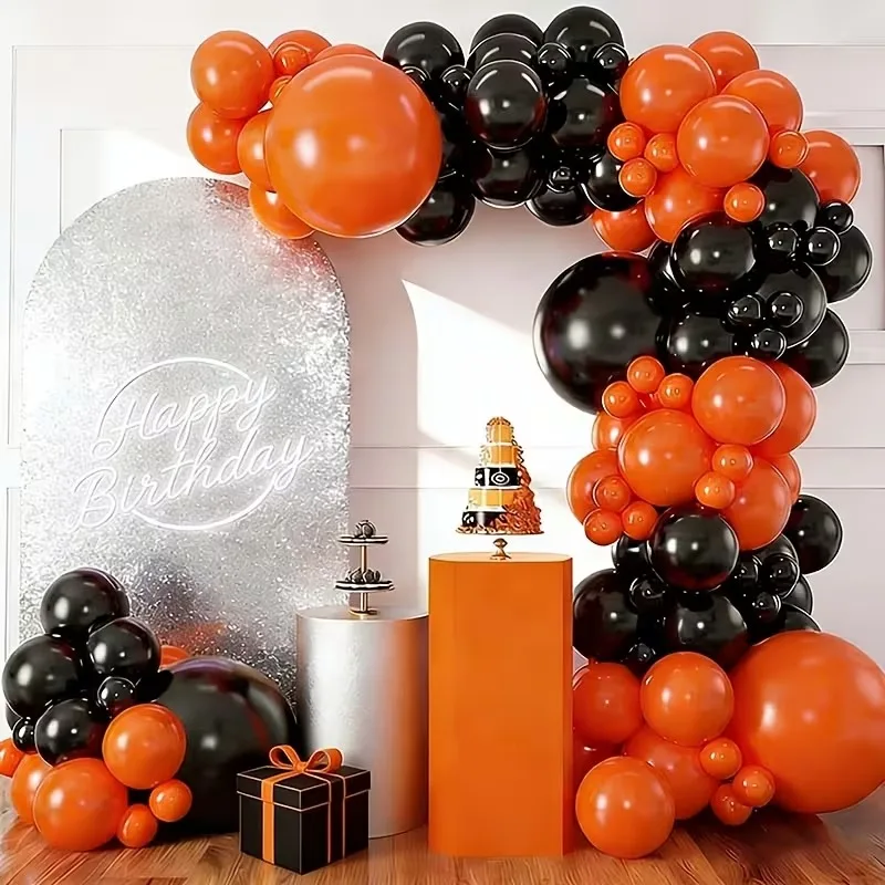 Kit de 70 Globos de Confeti Negros y Naranjas para Decoración de Fiestas de Halloween, Black Friday y Graduaciones