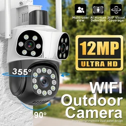 Cámara con WiFi para exteriores, dispositivo de seguridad con Triple lente, Zoom 10x, pantalla Triple, detección de cuerpo móvil, vigilancia IP CCTV, 6K, 12MP