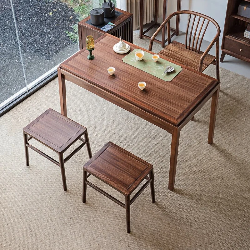 Ebony balcony tea table tea table integrated whole living room light luxury high sense 2026 new solid wood push-pull tea table