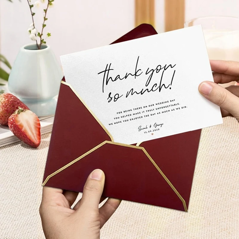 100 PCS A7 Burgundy Invitation Envelopes With Gold Border, 5X7 Inch, V-Flap, Quick Seal - Perfect For Special Occasions