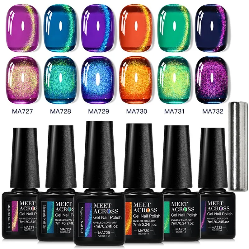 

1/7 шт., набор магнитных гель-лаков для ногтей с цветным камнем и котом, ультра блестящий магнитный полуперманентный замачиваемый УФ-гель-лак, принадлежности для ногтей