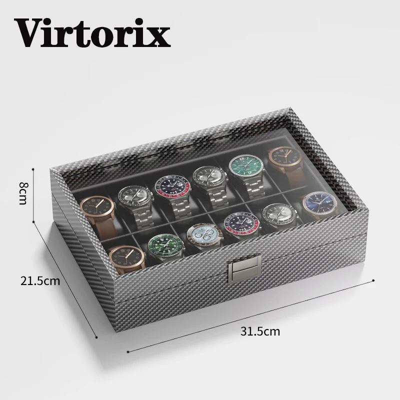 

Роскошный бренд Virtorix, коробка для часов с 6/10/12 слотами на заказ, подарочная коробка для часов из углеродного волокна, механическая коробка для хранения часов, модель MQ-T1001