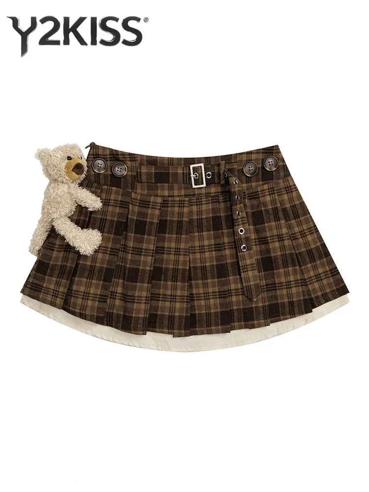 Women's A-line Mini Plaid Skirt Y2k 2000s Aesthetic Harajuku Coquette Gyaru Shoujo Core Design Kpop Kawaii