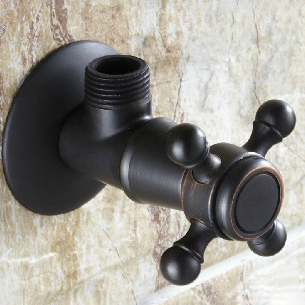 1Pcs Black Oil Rubbed Brass Bathroom Faucet Angle Stop Valve 1/2