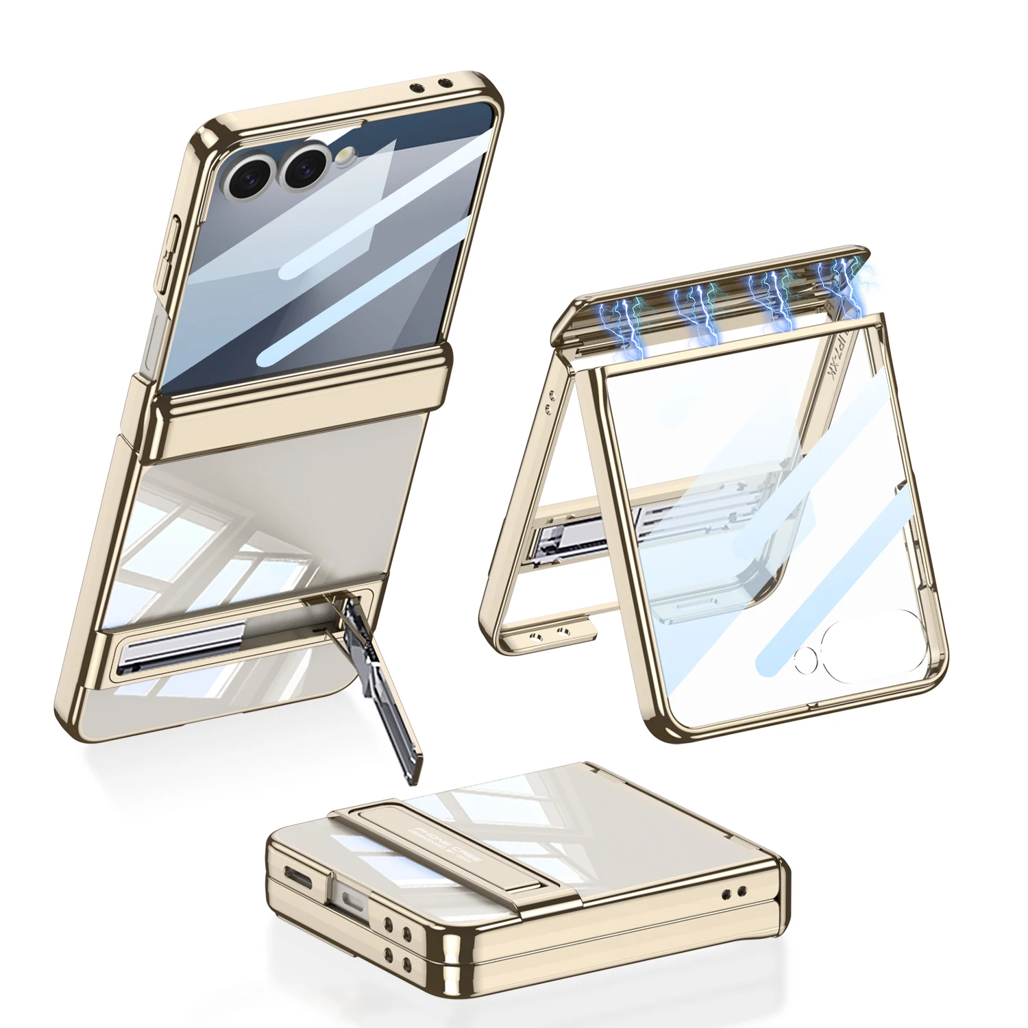 

New Magnetic Hinge Transparent Tempered Film Phone Case For Samsung Galaxy Z Flip 7 Folding Bracket Shockproof Protective Cover