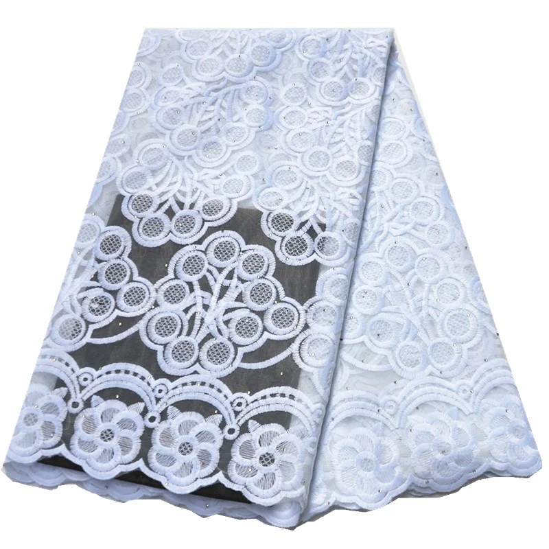 African Lace With Tulle Lace Embroidered Nigerian Lace Fabrics In White And Black 5 Yards