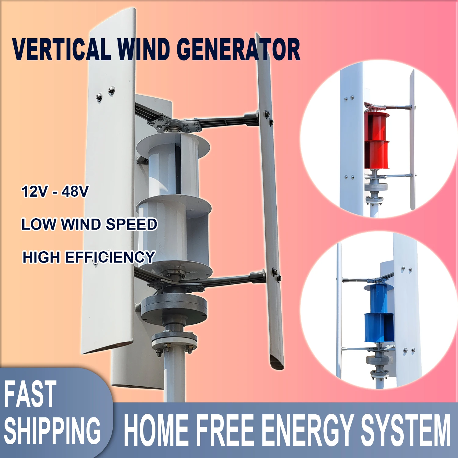 5000W 6000W 8000W Low Speed Vertical Axis Wind Turbine 12V 24V 48V High Power Off-grid Grid Connection Wind Controller for Home