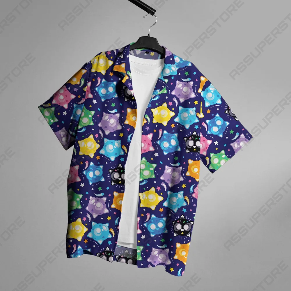 2025 New Summer Fashion Harajuku Street Interest Cartoon Casual Trend Turn-down Collar Men's Lapel Short-sleeved Shirt Tops Y2K - Image 2