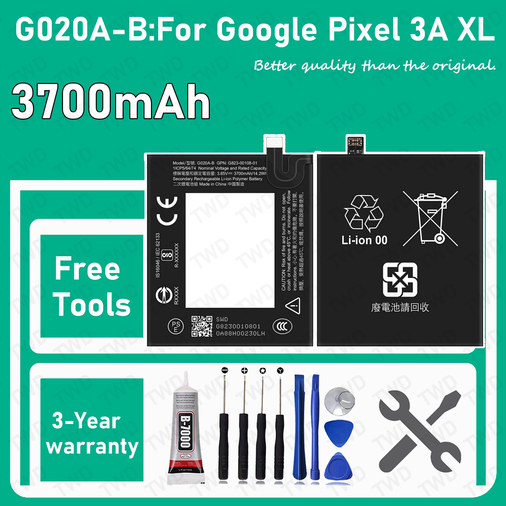 

G020A-B Large capacity 3700mAh Battery For Google Pixel 3A XL Batteries New High Quanlity+Free Tools