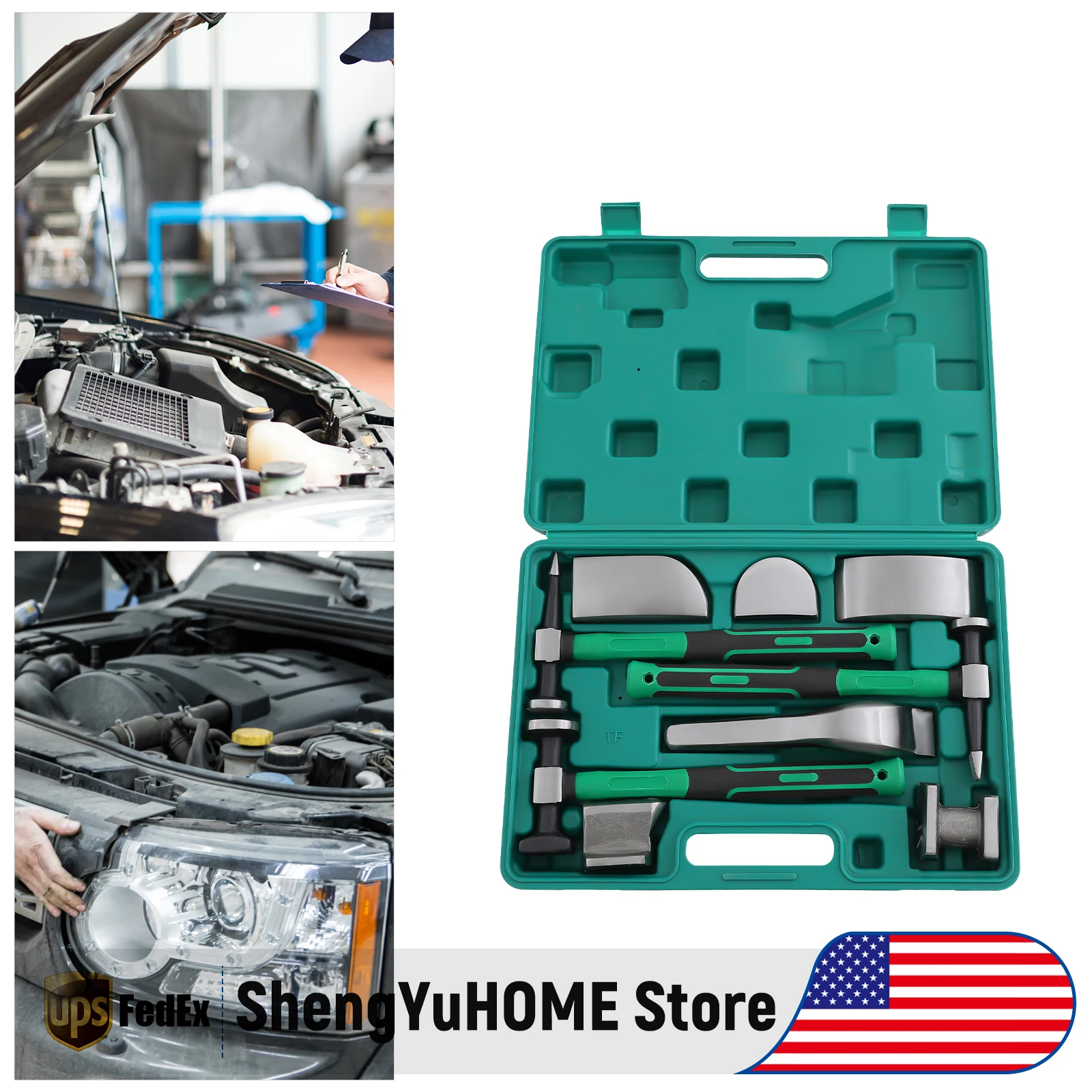 

Car Dent Repair Tools, Auto Body Repair Tool Kit 9 Pcs, Professional Forged Steel Bodywork Tools with Green Handle, DIY