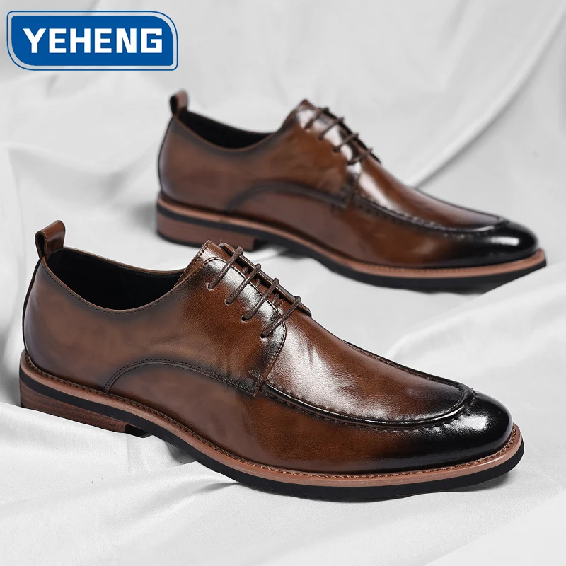 

Классические коричневые оксфорды, мужские туфли из натуральной кожи с острым носком, деловая обувь на шнуровке, официальная дизайнерская мужская обувь для поездок на работу