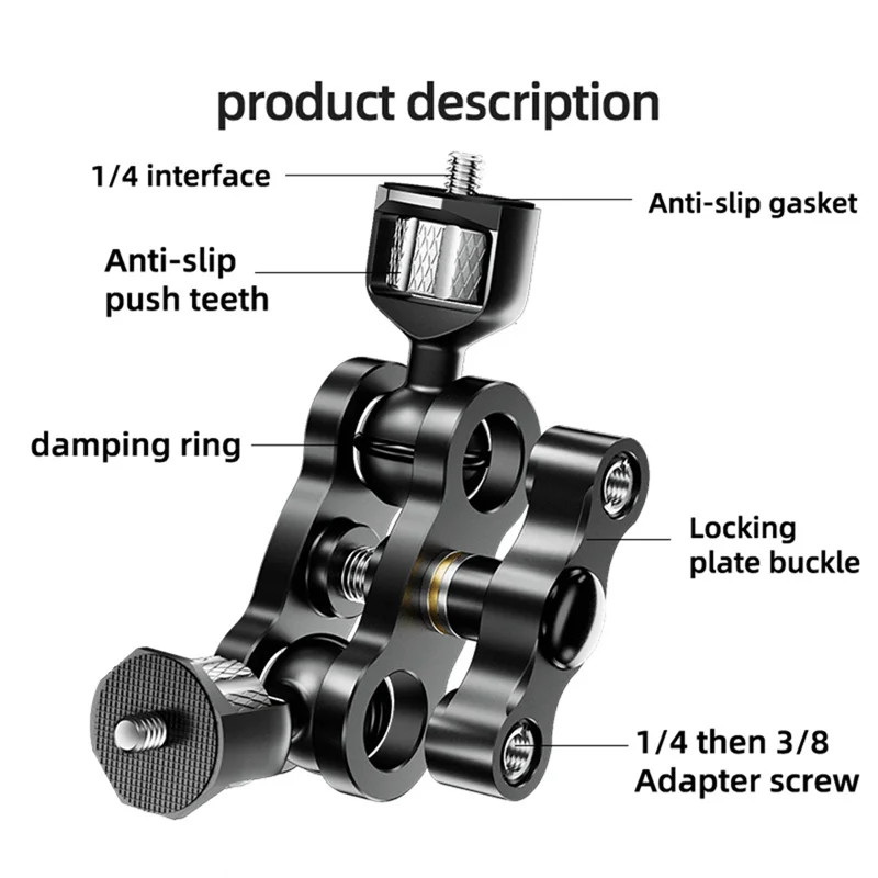 Magic Arm With Dual Ball Head For Tripod Phone Clip 1/4Inch Screw For LED Light LCD Monitor Microphone
