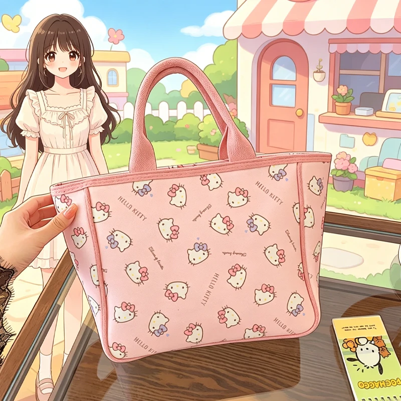 

Anime Cute Hello Kittys Cosmetic Bag New Printing Canvas Portable Bento Bag Portable Shopping Bags Bags for Woman