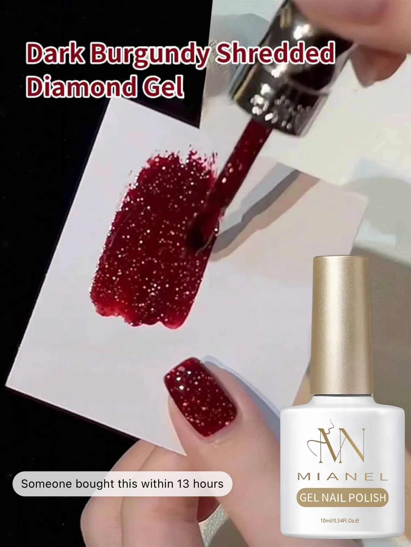 MIANEL 10ML Zimowy Świąteczny Czerwony Brokatowy Lakier do Paznokci Efekt Kruszonego Diamentu Żelowy Lakier do Paznokci 2025 Nowy Pastelowy Czerwony Lakier do Paznokci