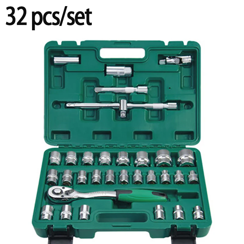 A Set Car Repair Tools, Car Repair Kit Socket Wrench Ratchet Tool Combination Mixed Packaging Tool Set