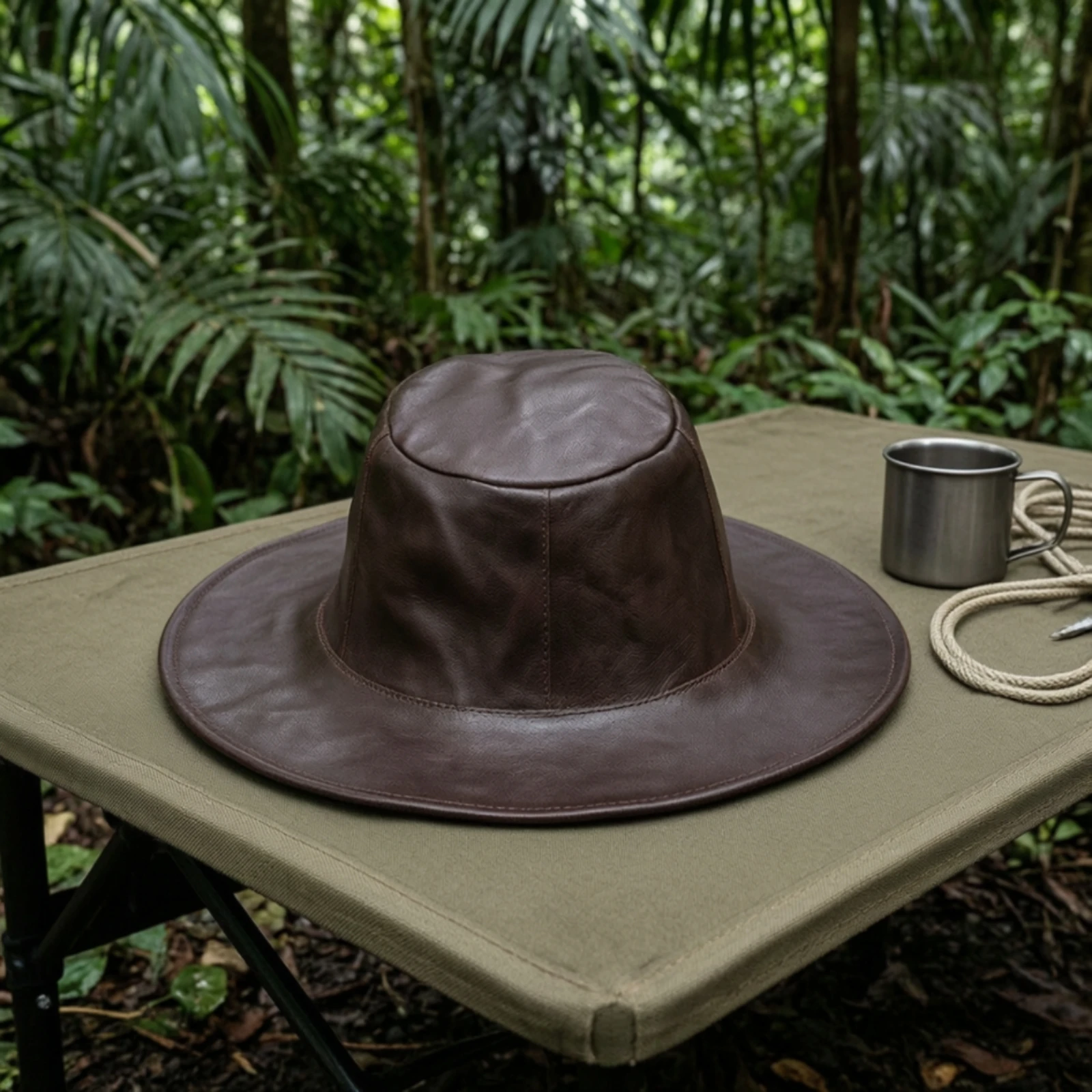 Leather Hat with Side Cords Sun Protection Cowboy Hat Rugged Comfortable for Outdoor, Travel