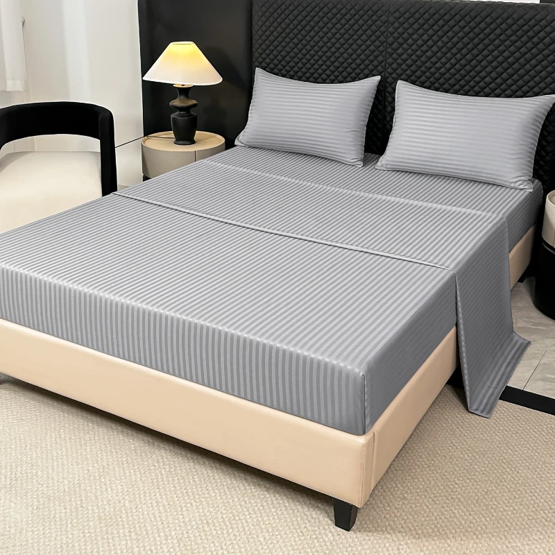 Satin Striped Fitted Sheet with Rayon Mattress Protector, Elasticated Sheet, Sizes 90/137/153/198. New and Stylish Bedding.