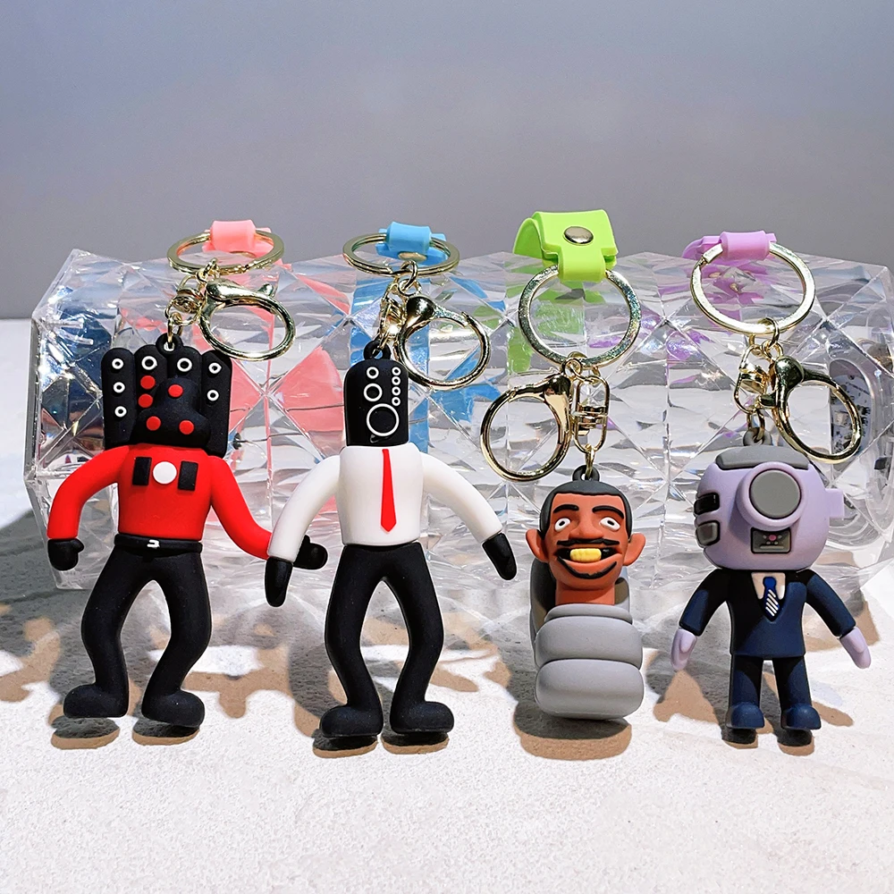 Cartoon Skibidi Toilet Keychain Cute Cartoon Figure Silicone Pendant Keyring Car Backpack Key Holder Kawaii Jewelry Accessories