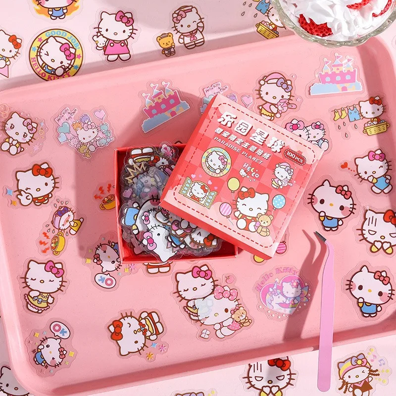 

100Pcs Sanrio Cinnamoroll Kuromi Cartoon Stickers Set Originality Cute Anime My Melody Pvc Children Handbook Stickers Toys