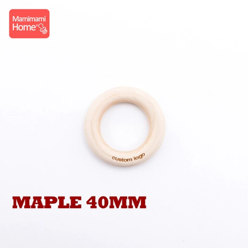 50 Custom Logo Wooden Ring Baby Teething Toys BPA-Free Beechwood Teething Rings DIY Nursing Bracelet Gift Chewable Toys