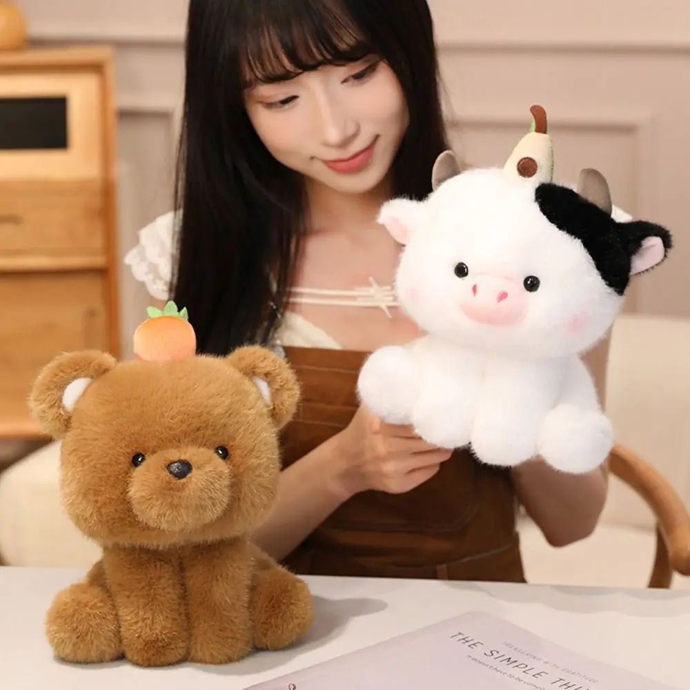 

PP Cotton Fruit Animal Plush Toy Interactive Sitting Bear Elephant Stuffed Animal Handmade Cartoon Soothing Hug Animal Dolls
