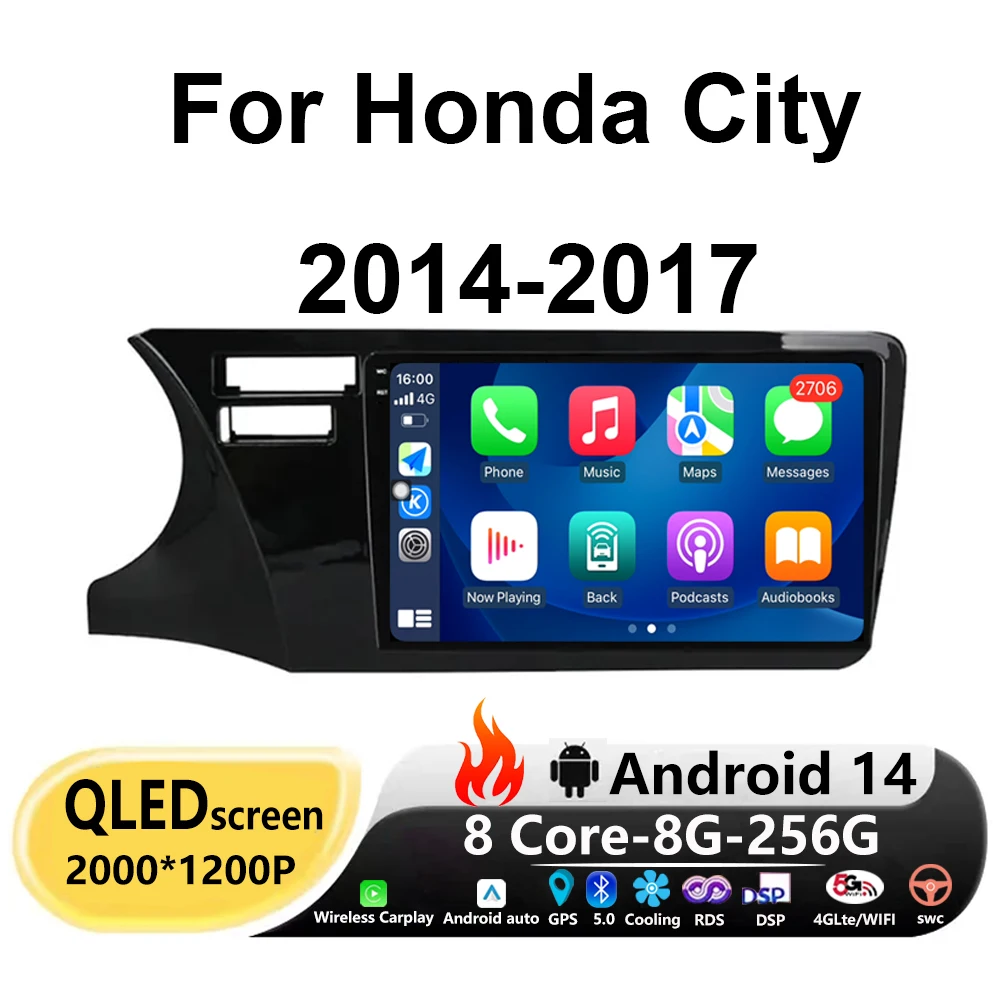 

For Honda City 2014 2015 2016 2017 Carplay Auto Android14 Car Radio Multimedia Video Player Navigation Stereo GPS 4G WIFI DSP BT