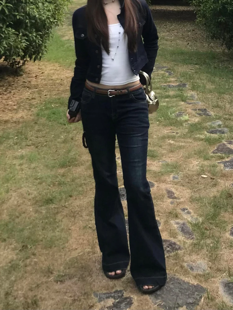 슬림핏 기모 안감 스트레이트 레그 청바지 여성용 가을 겨울 로우 웨이스트 벨보텀 한국 스타일 플러스 사이즈 블루