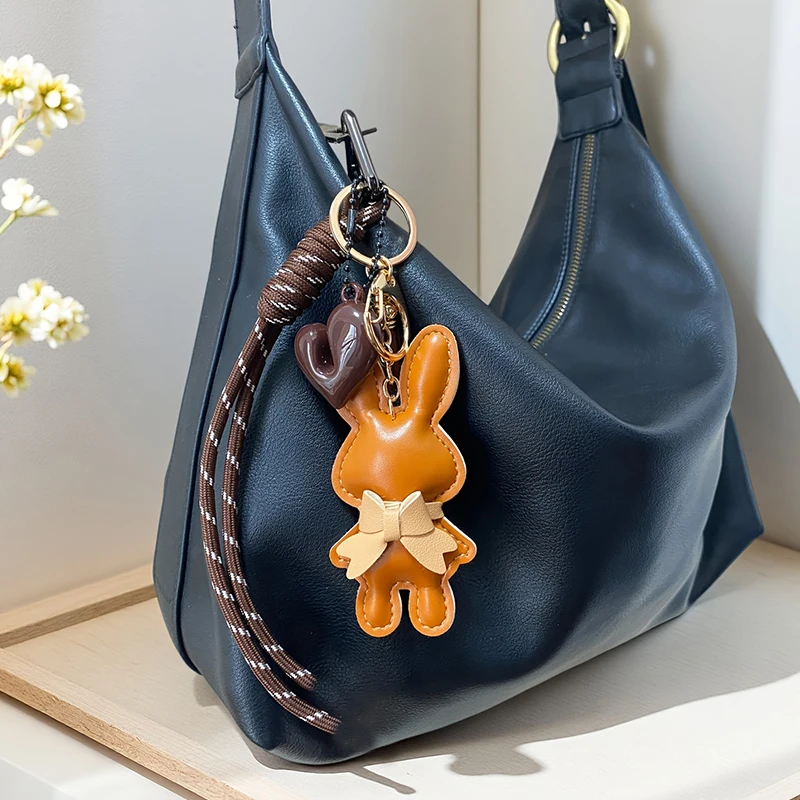 Stilvoller PU-Leder Hasen-Anhänger Schlüsselanhänger Taschenanhänger - Modisches & Spaßiges Accessoire für Taschen