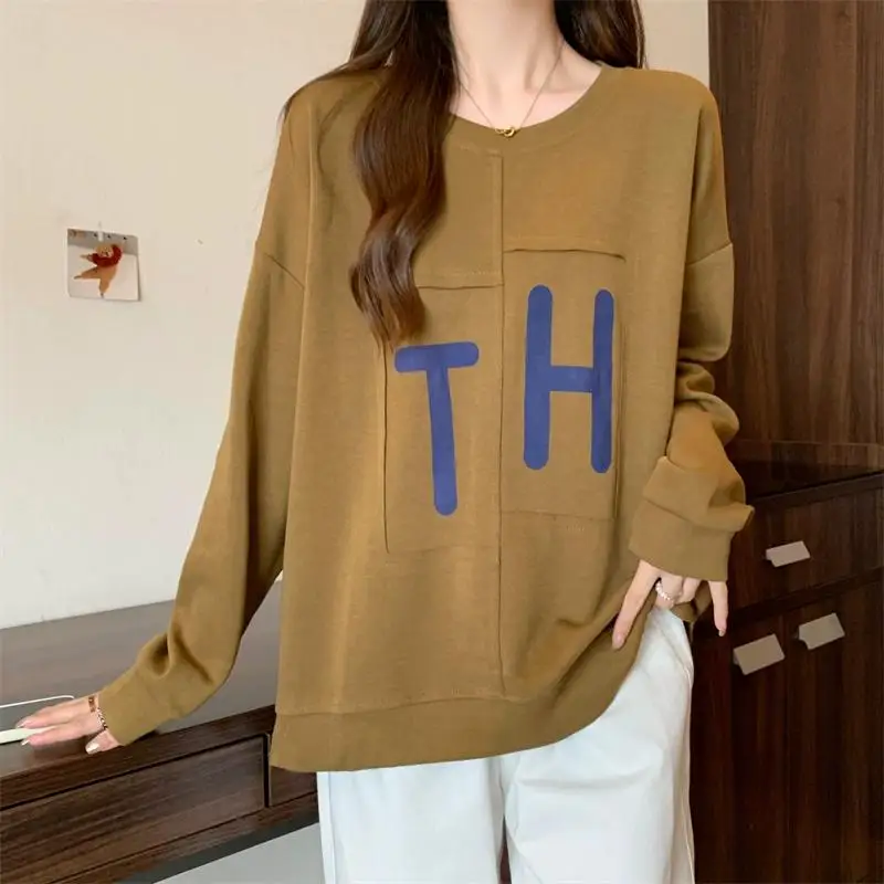 Dimanaf 2024 New T-Shirt Women Letter Printing Hoodies & Sweatshirts Loose Casual Basic O-Neck Autumn Tops New Pullover