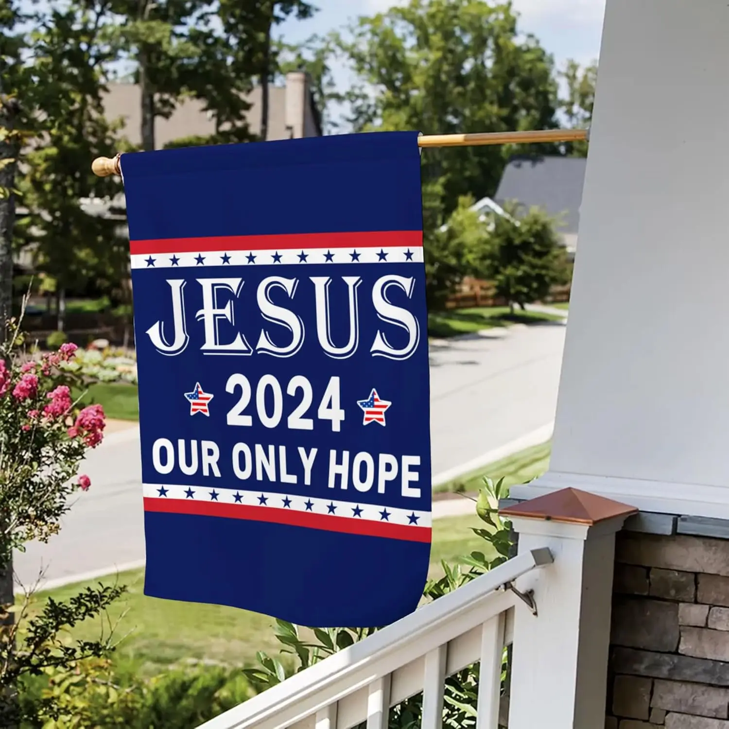 Jesus 2024 Our Only Hope Garden Flag Patriotic Christian Jesus American Garden Flags for Outside 12x18 Double Sided Faith Over F