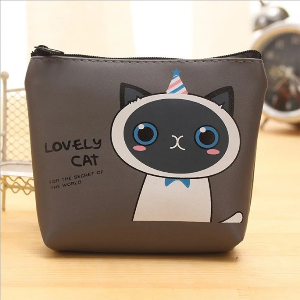 Women Wallet Pocket Coin Key Money Pouch Cartoon Cat PU Leather Coin Bag Zipper Purse Women Men Card Holder Earphone Storage Ba