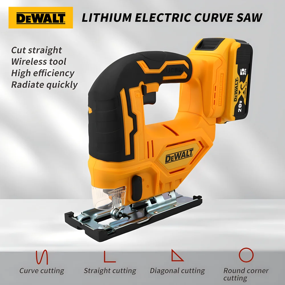 Dewalt Electric Curve Jig Saw Rechargeable 20V Lithium Battery Multi-Function Wood Cutting LED Lighting Portable Power Tools
