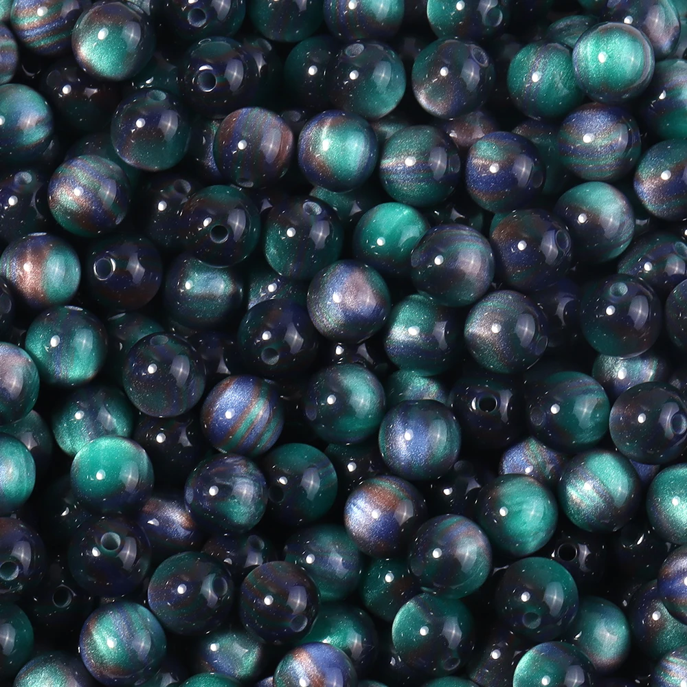 50 Stück 8mm Dunkle Farbe Imitation Katzenauge Harzperlen Glitzer Sternenhimmel Runde Lose Perlen für Schmuckherstellung DIY Armbänder Halskette – Detail 9