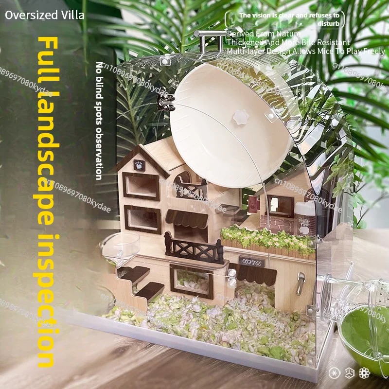 

‌Hamster Mansion for Syrian Chew-Proof Acrylic Tank with 360° View 2-Tier Foldable Habitat Modular Cage with Exercise Wheel