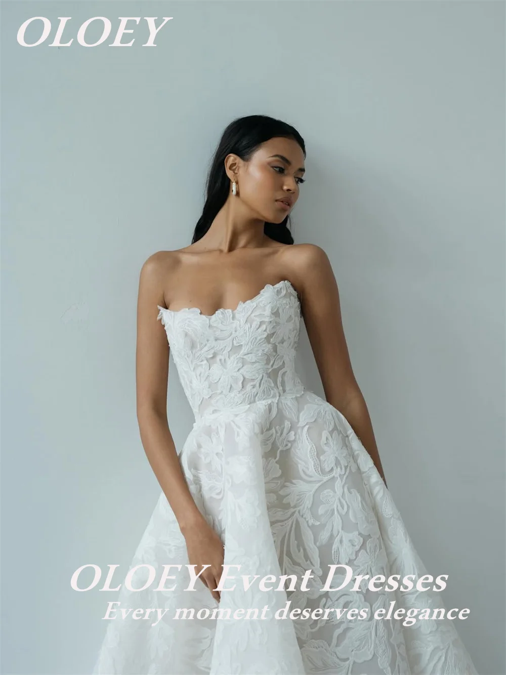 OLOEY Luxury Lace Ivory Wedding Dress Sweetheart Neck A Line Customized Bridal Gown Sweep Train Zip Buttons Robe de mariage