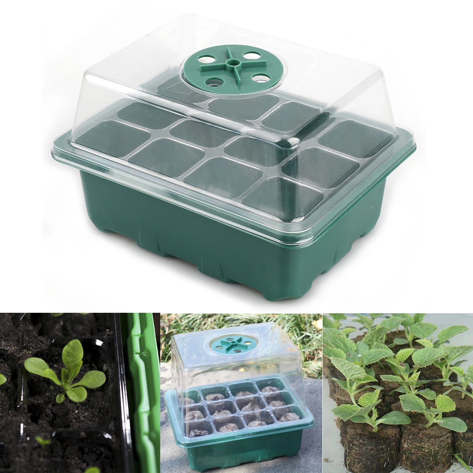 Greenhouse Grow Trays 12 Humidity Adjustable Plant Starting Kit with Dome and Base Mini Propagator for Seeds Growing