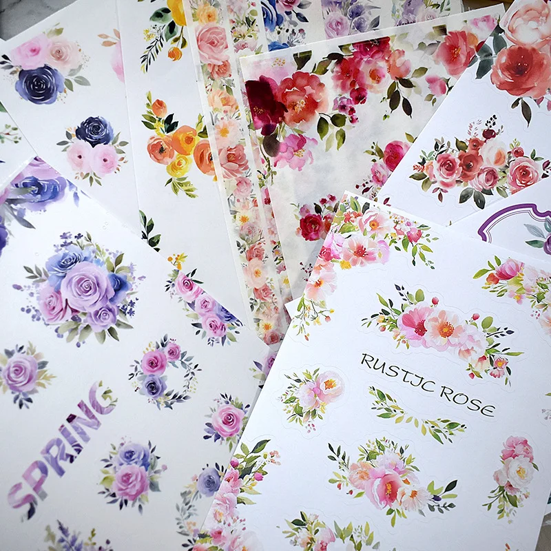 20 Sheets Vintage Flower Character Landscaping Material Decor Sticker Book Creative DIY Journal Collage Scrapbooking Stationery