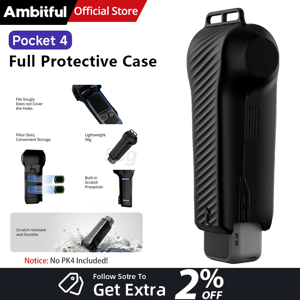 Étui de protection complet AMBITFUL DC01 pour caméra d'action DJI Pocket 4 PK4 avec fente pour filtre intégrée, protection anti-rayures et anti-chute