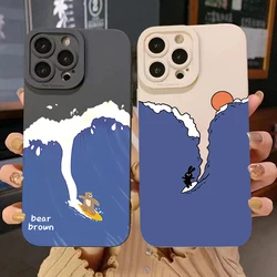 Ins Cartoon Cute Surfing Bear Phone Case For Samsung Galaxy S24 S23 Ultra S22 Plus S21 FE A14 A15 A34 A35 A54 A33 A52 Soft Cover