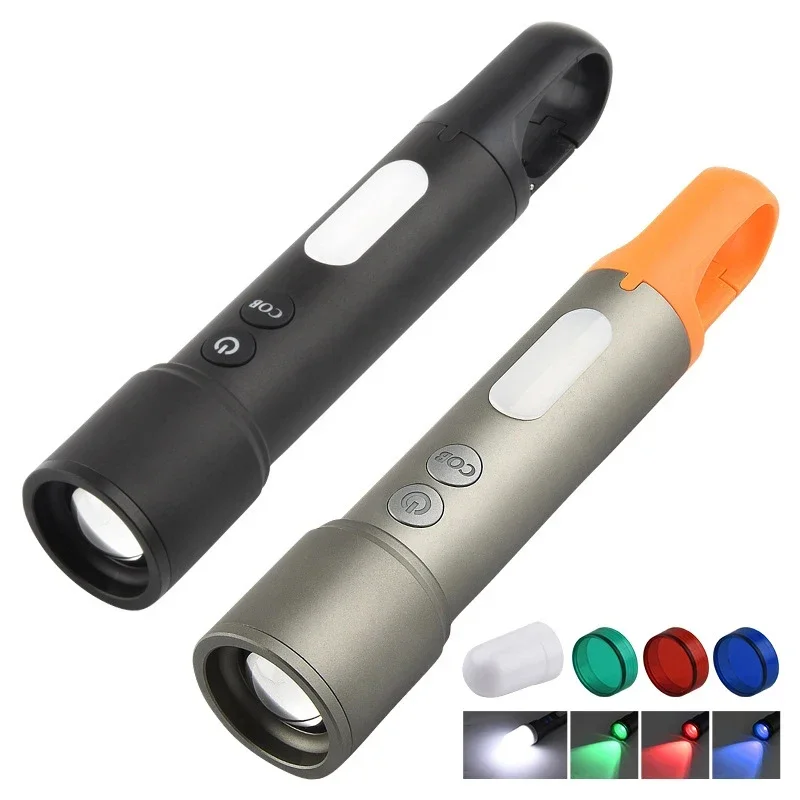 Alta Poderosa Lanterna Laser LED, Zoomable Hunting COB Lanterna, USB Tocha Recarregável, Flash Light, Impermeável, 18650